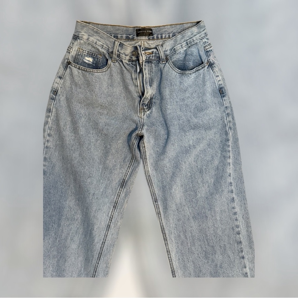 White Fox Long Way To Go High Rise Straight Leg Jeans Washed Blue - Picture 6 of 6